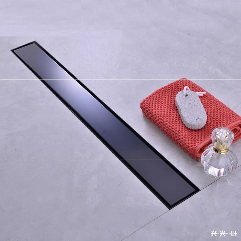 Custom 304 STAINLESS STEEL matte black floor drain, invisible tiled bathroom deodorant floor drain Square long strip floor drain