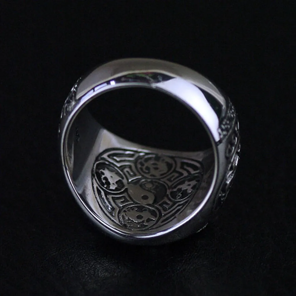 BOCAI New 100% Real S925 Silver Jewelry Accessories Trendy Punk Style Green Dragon Man\'s Ring Exquisite Birthday Gift