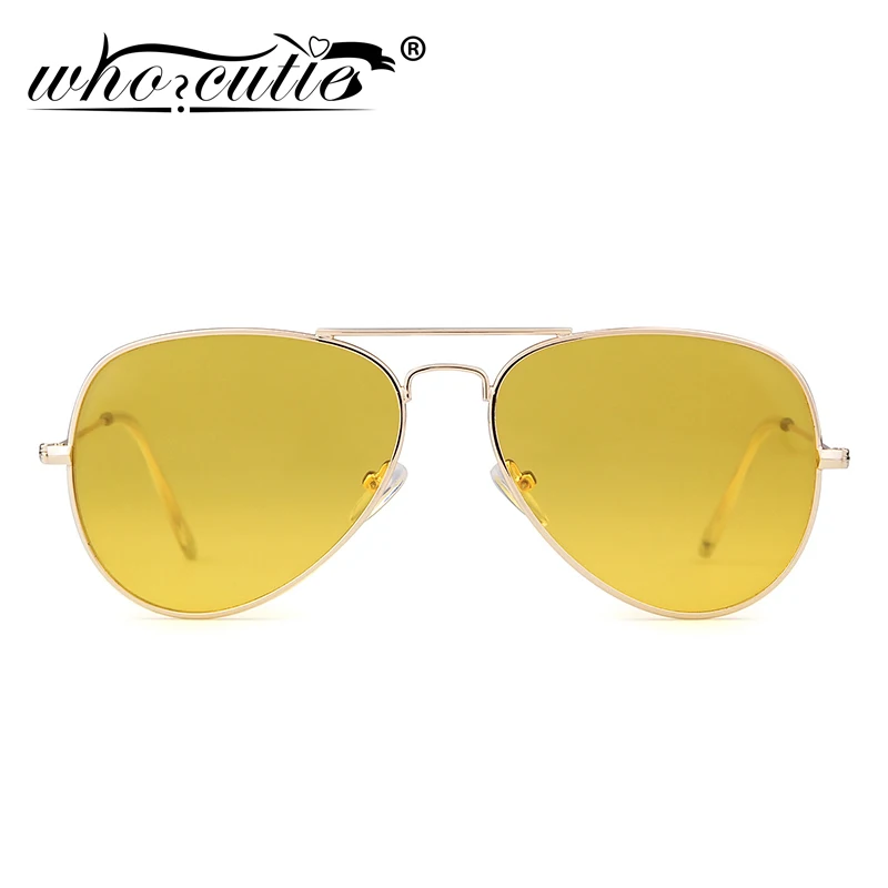 WHO CUTIE 2025 Night Vision Goggles Aviation Sunglasses Women Brand Design Gold Metal Frame Female Sun Glasses Yellow Lens OM874