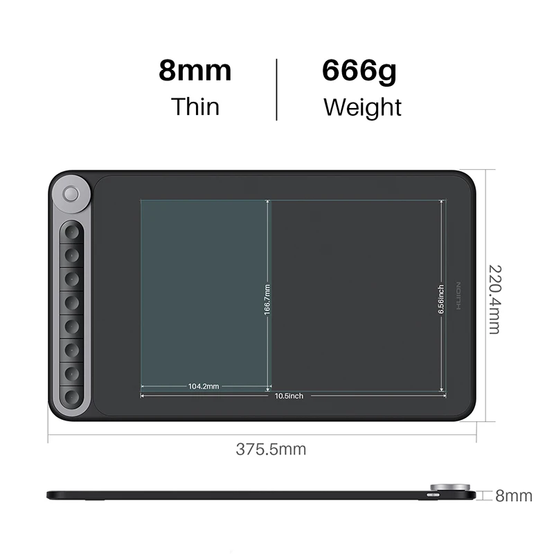 Imagem -06 - Huion-tablet de Desenho Gráfico sem Fio Q620m Caneta Digital Controlador de Discagem Android Linux Suporte a Macos 105*656