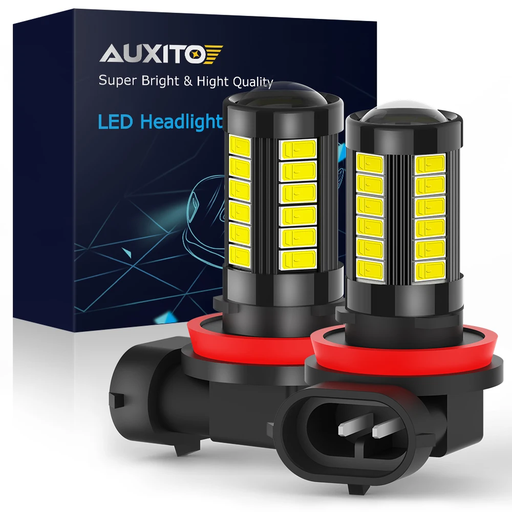 AUXITO 2Pcs H11 LED Fog Lamp H8 H11 H9 5630 33SMD LED 1000LM 9005 HB3 9006 HB4 LED Bulbs Car Driving DRL Auto Lamp 6000K White