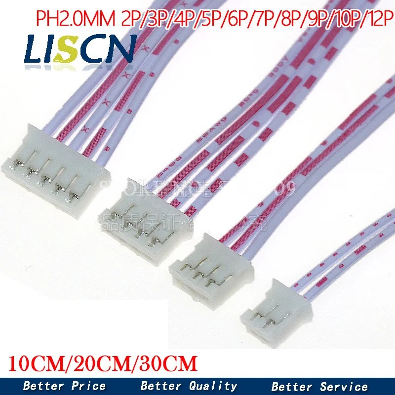 5PCS PH2.0 Female Connector Terminal Cable 10cm 20cm 30cm 2.0 JST Wire 2p 3p 4p 5p 6p 7p 8p 9p 10p 11p 12p Single/Double Head