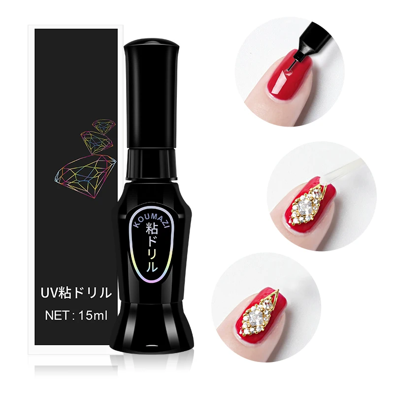 Nail Art Glue for Acrylic False Nails & Decorations UV Adhesives w/ Brush 15ml fast dry star glue stamp gel foil nar art