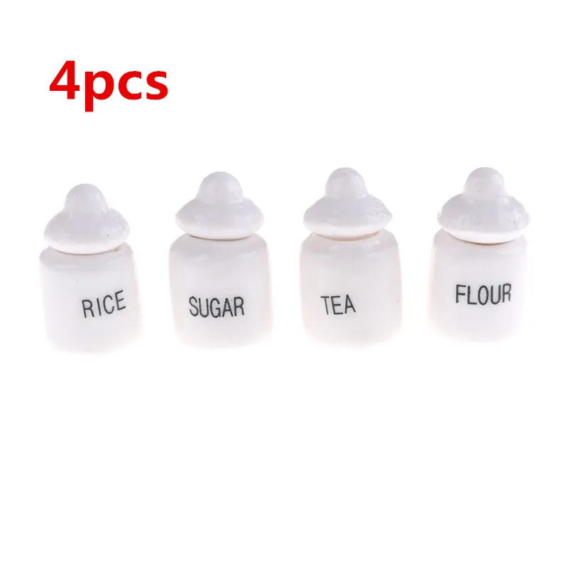 4pcs 1:12 Doll House Miniature Cute White Ceramic Storage Jars Kitchen Accessories Classic Pretend Play Furniture Children Toys