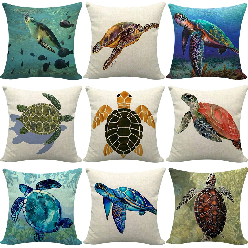 

Sea Turtle Printed Seat Lumbar Pillow Cushion Cover Marine Life Linen Square Pillowcase 45x45cm Fashion Home Pillow Decorative