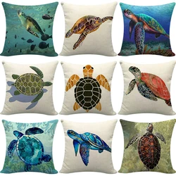 Sea Turtle Printed Seat Lumbar Pillow Cushion Cover Marine Life Linen Square Pillowcase 45x45cm Fashion Home Pillow Decorative