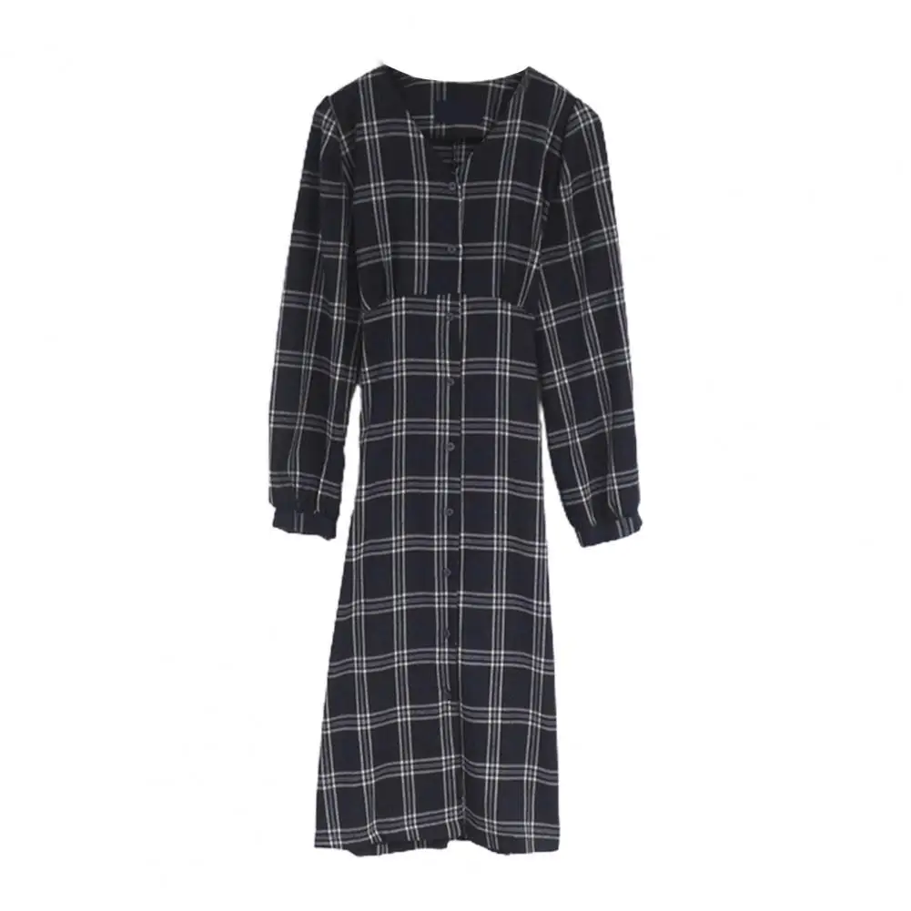 

Vintage Midi Dress Buttons Dress Vintage Dress Plaid Long Sleeve Dress for Party Dress