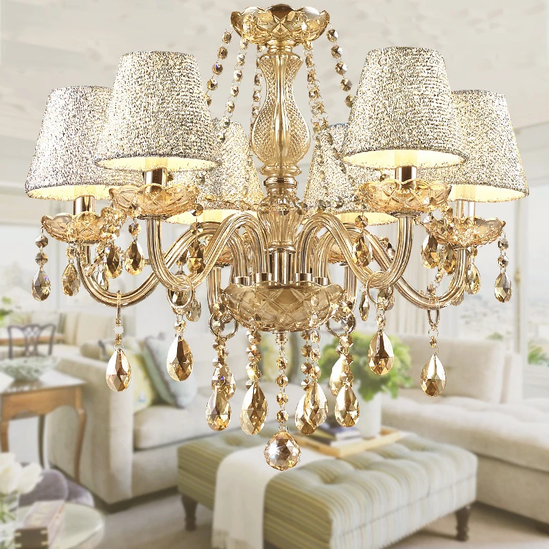 Gold LED Crystal Chandeliers Shiny Shade lustre led moderne For Bedroom Kitchen Hotel Living room Chandelier Lighting lampadari