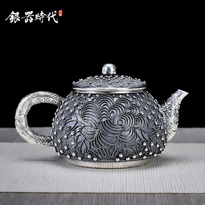 

Silver age wire inlay handmade sterling silver 999 silver bead kettle single kung fu tea tea pot home silver pot