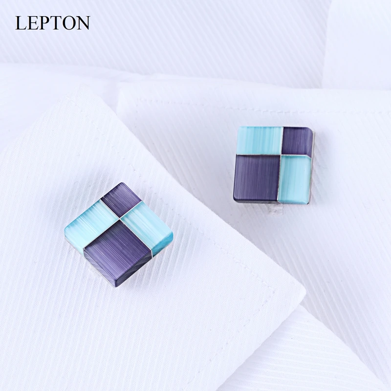 Low-Key Luxury Cat Eye Stone Cufflinks for Mens Shirt Cuffs Cufflink High Quality Square Blue Sandstone Cuff Links Best Gifts