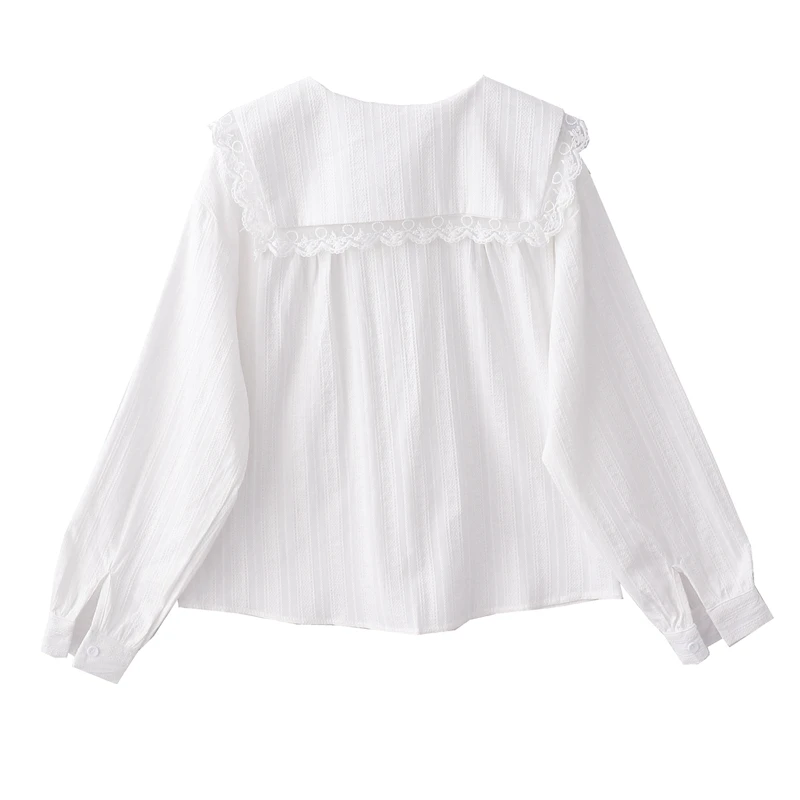 Lolita Fashion Woman Blouses 2021 Chic Elegant Long Sleeve Tops Cute Girls Vintage Lace Peter Pan Collar Female White Shirts