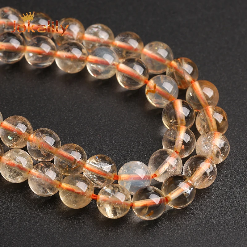 Natural Citrines Quartz Beads Yellow Crystal Stone Round Loose Spacer Beads for Jewelry Making DIY Bracelet Necklace 6 8 10 12mm