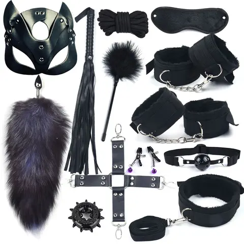 40CM Fox Tail Anal Plug Bondage Set sexx Toys For Women Whip Handcuffs For sexx Bdsm Exotic Adult Games