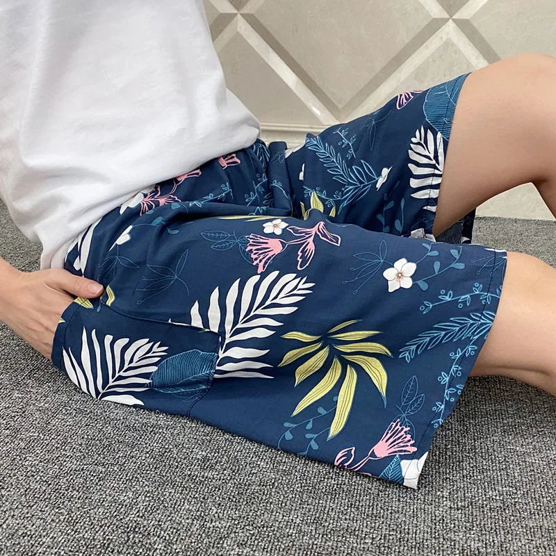 Shorts décontractés pour femmes avec impression de fleurs tropicales, bas de plage, grande taille, impression en coton pour la maison, bas de plage amples