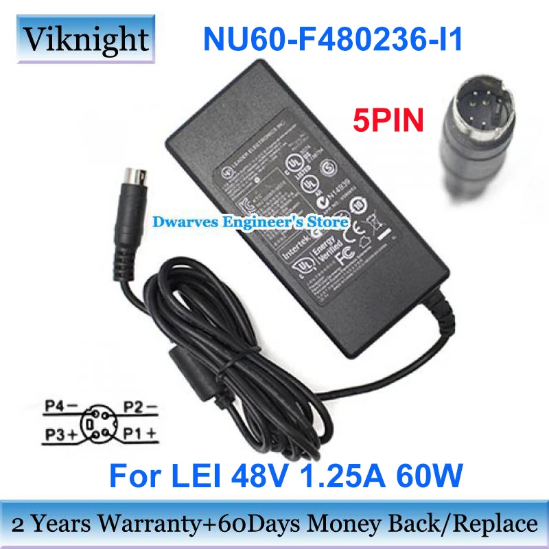 

Genuine LEI NU60-F480125-l1 48V 1.25A AC Adapter Power Supply for Ciscoo GS108P SG110D-08HP SWITCH NU60-F480125-L1 Charger