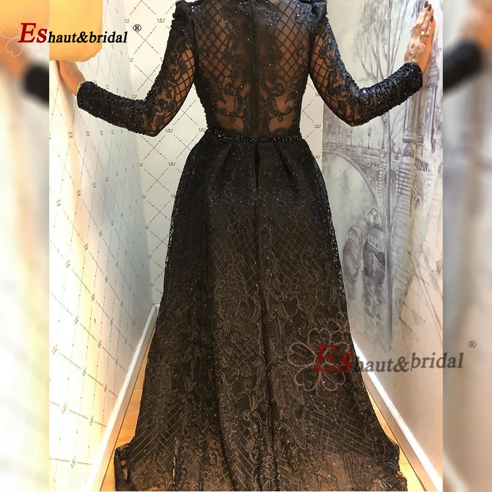 Dubai Full Lace Wedding Evening Night Dresses for Women 2023 Mermaid V-Neck Long Sleeves Crystal Handmade Formal Party Gown