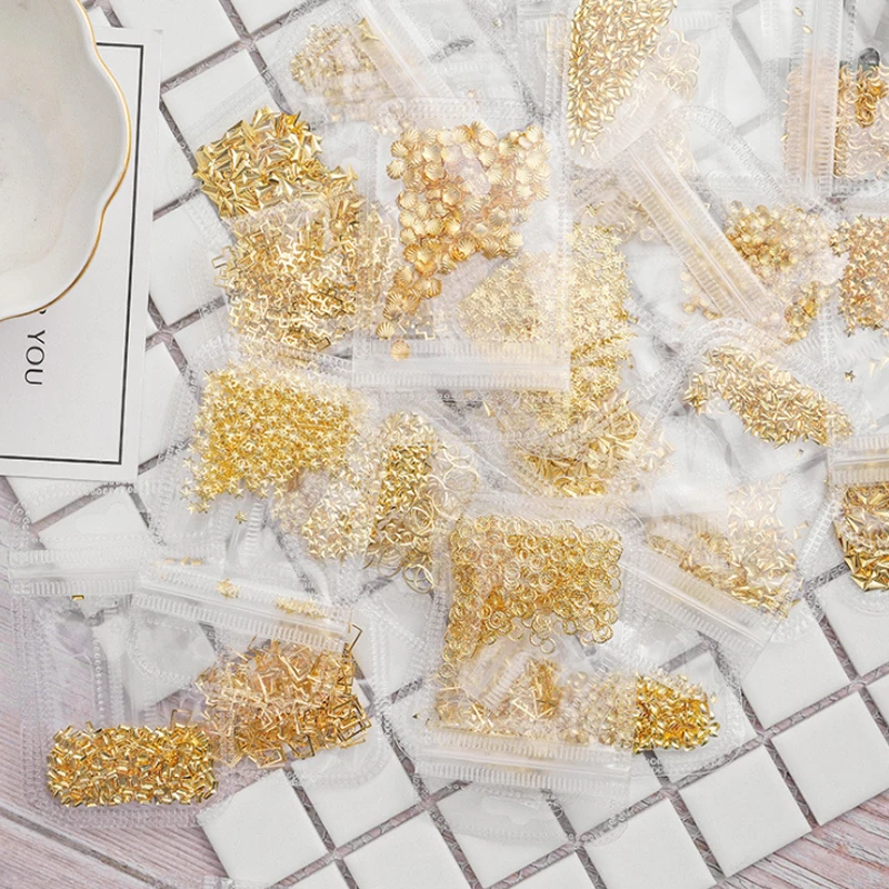 

200/500pcs Mixed 3D DIY Hollow Metal Frame For Nail Art Decor Geometry Golden Tips DIY Nail Art Tools Fashion Nail Studs P3R#