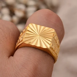 24k Dubai Gold Color Rings For Women Man  Bijoux Africaine Dubai Jewelry Saudi Arabia Ring Party Gifts