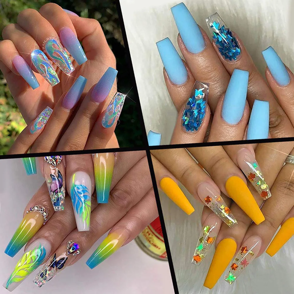 500pcs punte per unghie bara copertura completa unghie finte stampa artificiale su Ballerina lunga