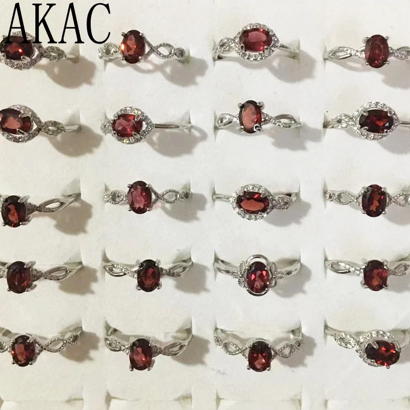5rings/set 10rings AKAC approx5*7mm natural red garnet white copper adjustable ring for women men send randomly wholesale