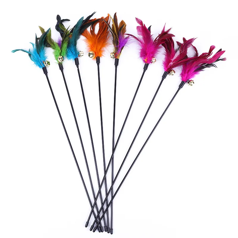 5 stücke Lustige Kätzchen Katze Teaser Interaktive Spielzeug Stange mit Glocke und Feder Spielzeug Für Haustier Katzen Stick Draht Chaser Zauberstab spielzeug Zufällige Farbe – Detail 23