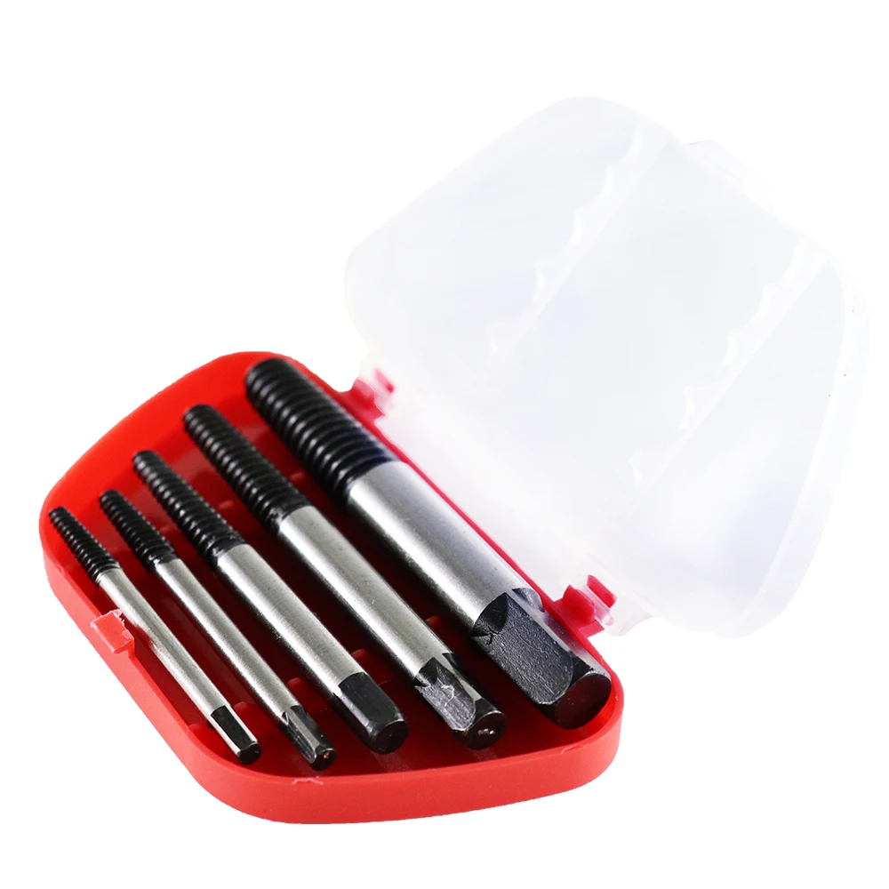 Juego de guía de broca de acero, Extractor de tornillos dañados, removedor de pernos rotos, juego de 5 piezas