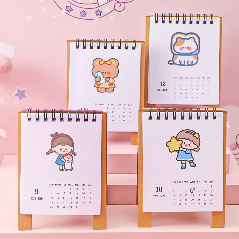 New Cartoon Little Desk Calendar 2021-2022 Schedule Plan Perpetual Calendar Mini Desk Calendar Dec Stationery School Supplies