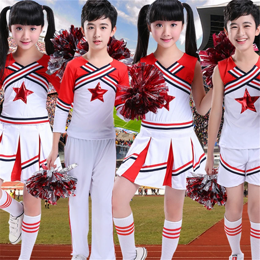 120-180CM costumi di danza scolastica studente Cheerleader uniforme competizione di squadra ginnastica sportiva abbigliamento per spettacoli teatrali per bambini