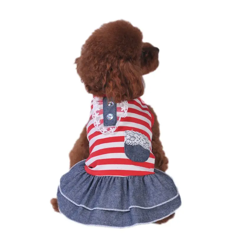 Summer Dress for Dog Pet Stripe Dress Tutu Denim Dress Pet Dog Jean Clothes Pet Outfits Small Medium Dog Chihuahua Wedding Skire