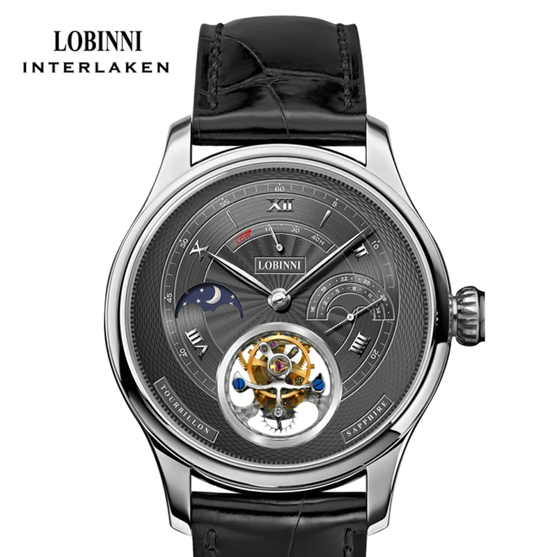 LOBINNI Real Tourbillon WristWatch Luxury Mens Seagull Movement Mechanical Watches Man Hands Clock Manual Wind Watches