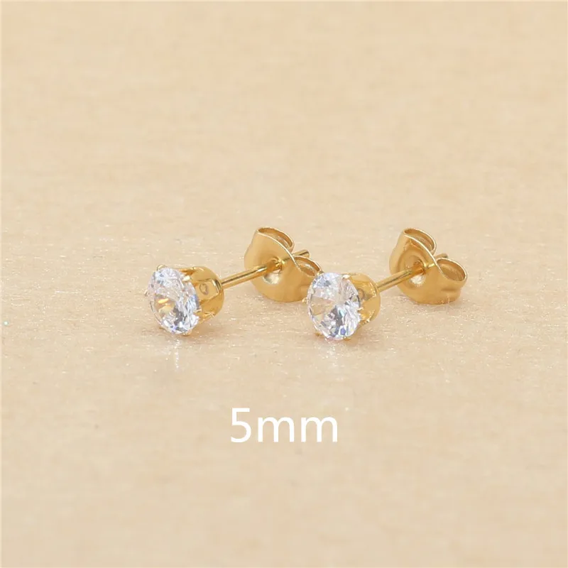 Klassische Ohrstecker aus Edelstahl, weiß, mit AAA-runden weißen Zirkonia-Steinen, 3 mm. – Detail 11