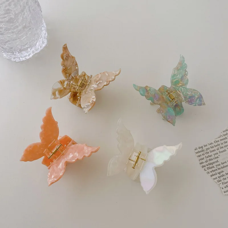 Korea 2023 NEW Fine Vintage Women Hairpins Headdress Acetate Sheet Acrylic Butterfly Shape Claw Clips For Girls Hair Accessories