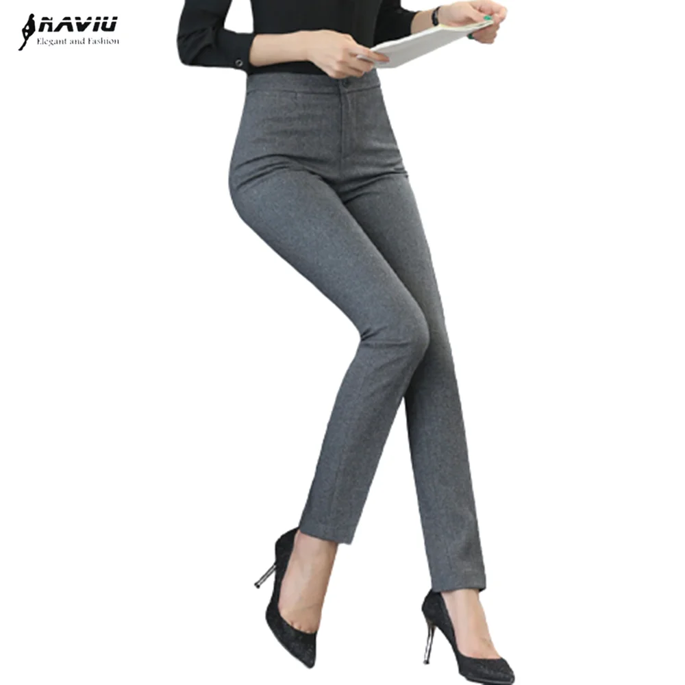 

Naviu Fashion Women's Pants OL Pantalones De Mujer Office Ladies Trousers Slim Mid Waist Pantalon Pour Femme