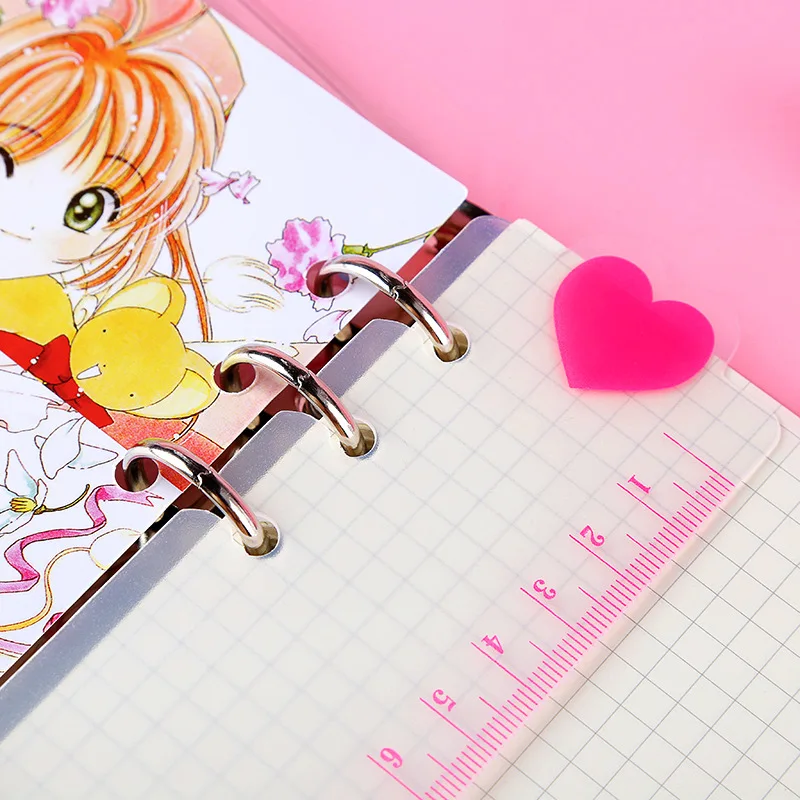 Kawaii A6 A5 Pink Heart PP Ruler, Loose Leaf Spiral A6 Notebook Planner DIY Accessory