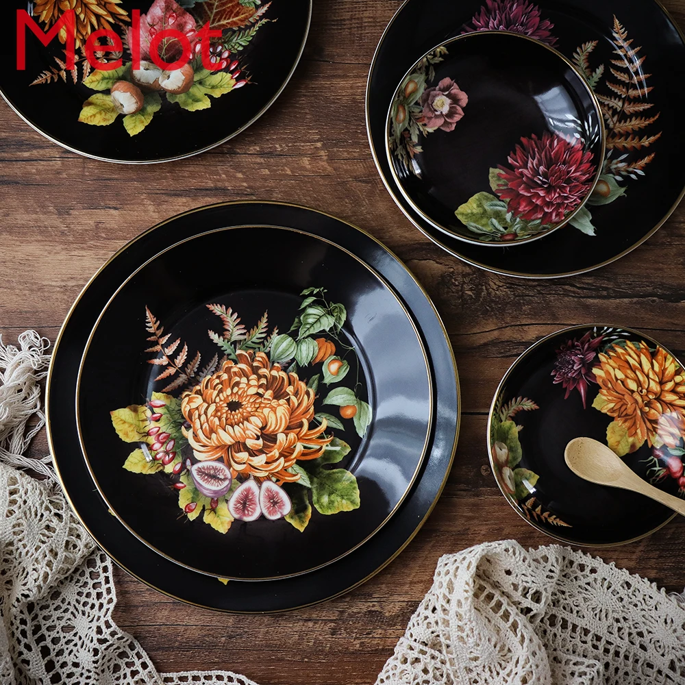 Hand-Painted Personalized Creative Chrysanthemum Ceramic Tableware Dish Western Cuisine Steak Plate Soup