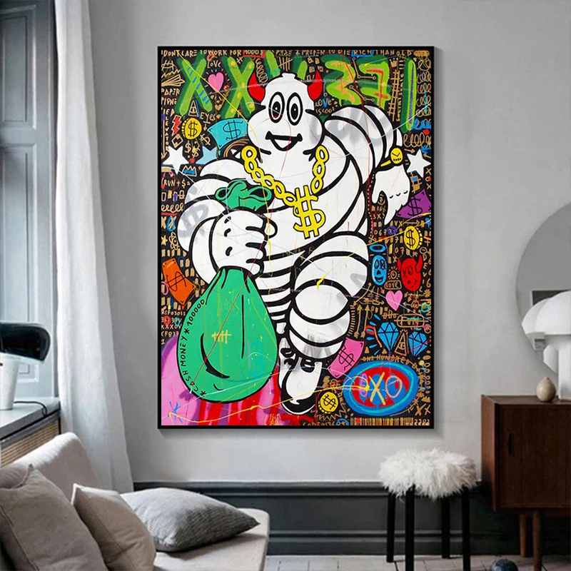 

Street Graffiti Pop Art Tire Stealing Money Canvas Painting Poster Print Wall Picture For Living Room Home Decor Frameless