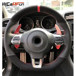WCaRFun Custom Car Steering Wheel Cover Soft Black Suede For Volkswagen Golf 6 GTI MK6 VW Polo GTI Scirocco R Passat CC R-Line