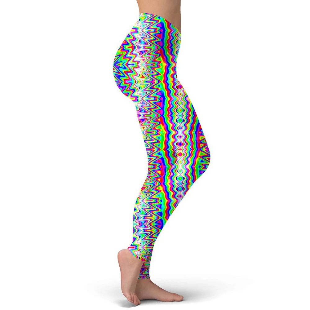 Tie dye estilo psicodélico moda feminina leggings 3d impresso arco-íris pintura leggings sexy elástico feminino leggings magros ddk25