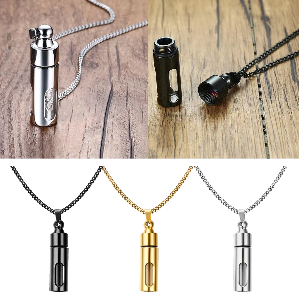 48mm Steel Glass Tube Urn Pendant Necklace for Ashes Hair Ash Holder Casket