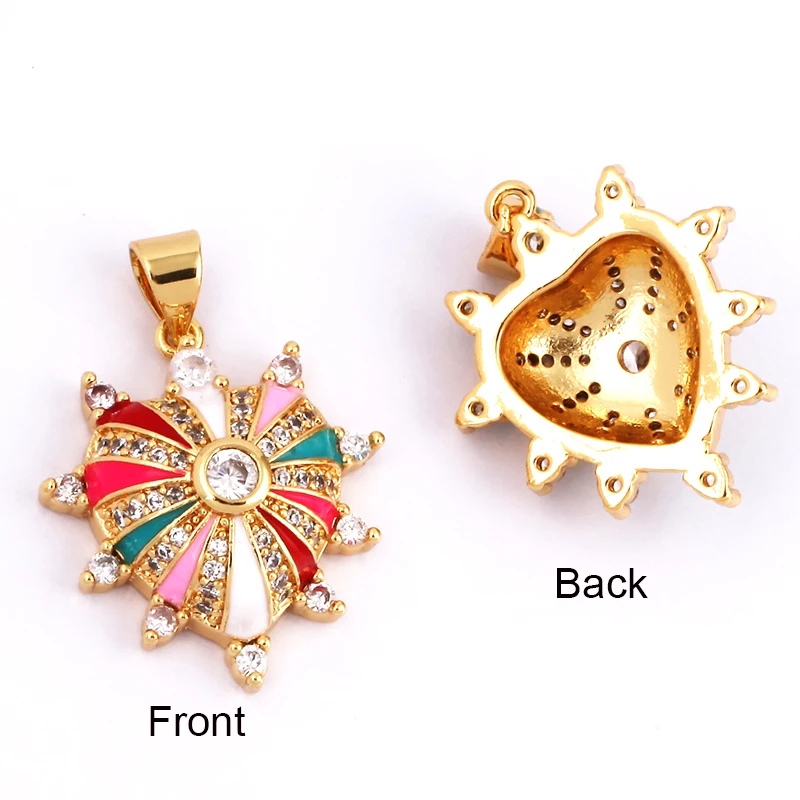 Palast-Herz-Emaille-Charm, Neon-Rosa, Orange, Türkis, roter Anhänger, Öl-Tropfen, vergoldete Farbe, Halskette, Armband-Anhänger M82 – Detail 2