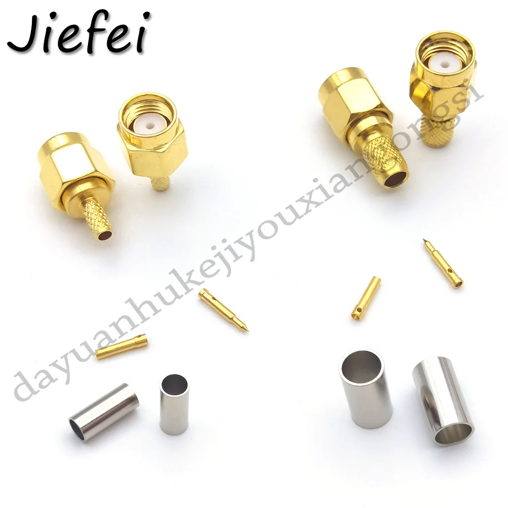 100PCS RF Connector SMA Male Plug / RP-SMA Male  Jack Crimp ( RG58 LMR195 RG142 RG400 RG223 ) or ( RG174 RG316 LMR100) cable