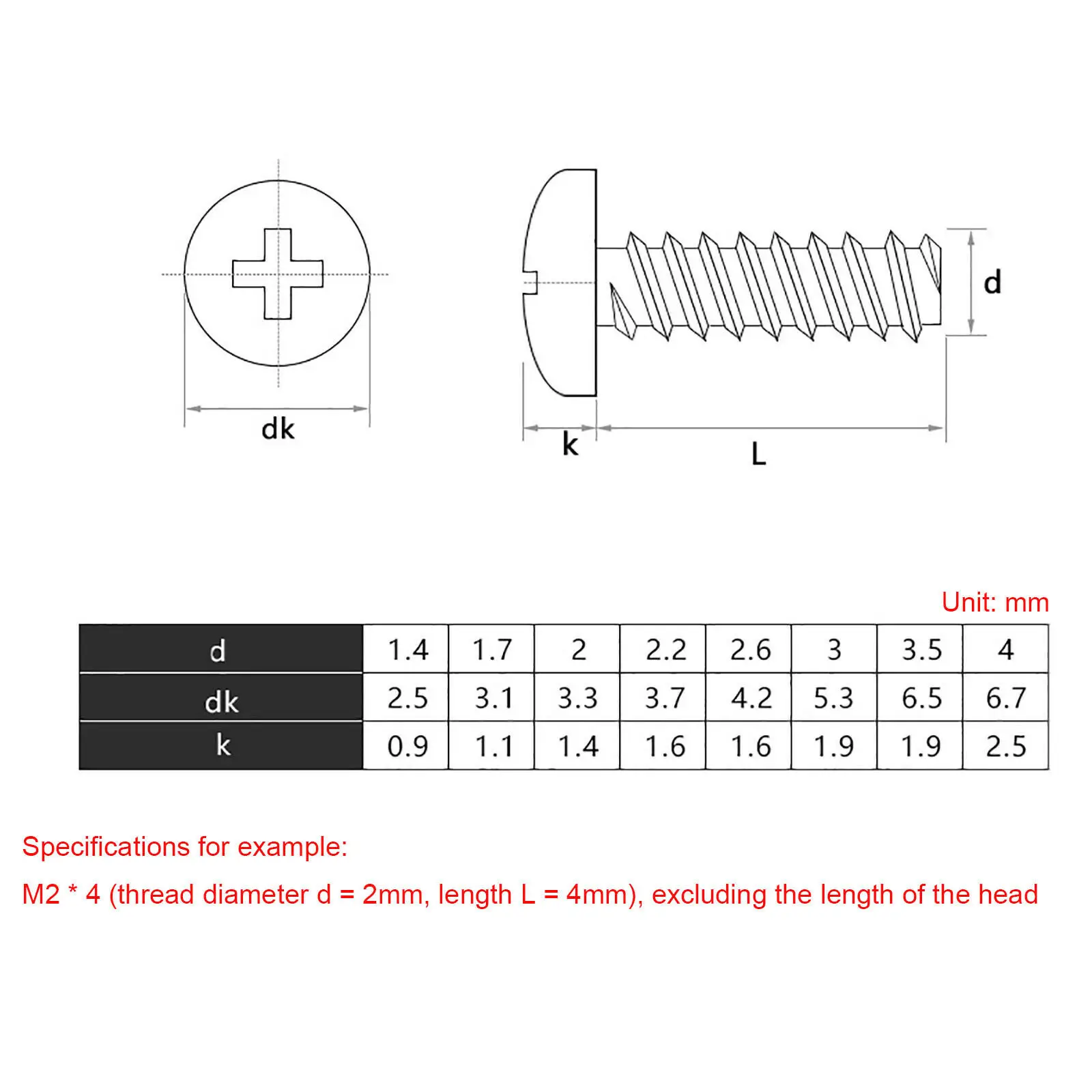 M1.4-M4 Mini Phillips Pan Head Flat Tail Self Tapping Screws Cross Round Head Flat End Small Bolts Nickel /Black Zinc Plated