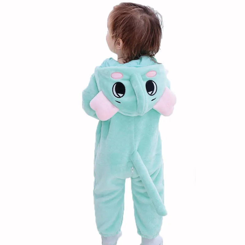 Autumn Newborn Baby Long Sleeve Elephant Cosplay Pajamas Costume Animal Rompers Hooded For Boys Girls Babe Warm Cotton Jumpsuit