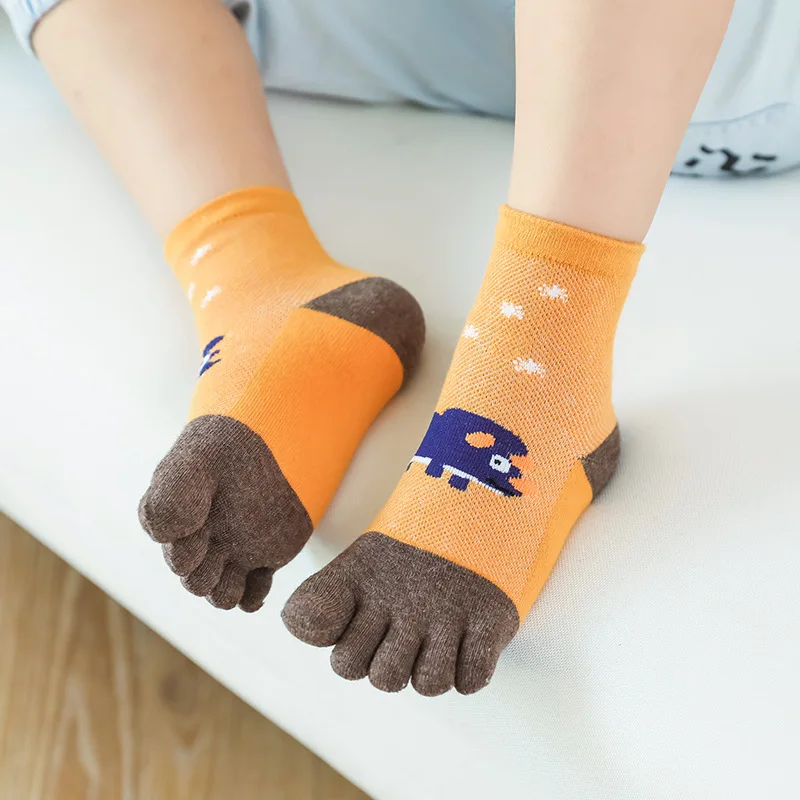 5 Pairs Kids Socks Cute Dinosaur Cartoon Toe Socks Short Mesh Novelty Cotton 5 Finger Socks with Toes for Baby Boys Girls Gift