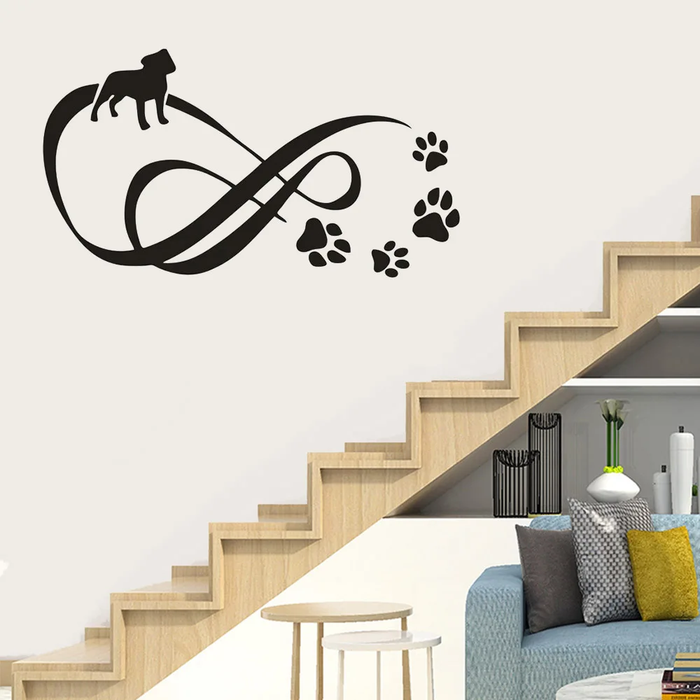 Infinity With Pet Paw Dots Wall Decals Dogs Paws Vinyl Stickers Pets Salon Decor Removable Pets Footmark Wall Mural