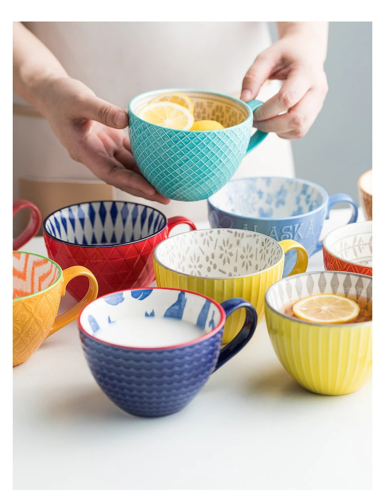 European Style Ceramic Coffee Cups Milk Tea Breakfast Mug Cappuccino Flower Cups Latte Kitchen Tableware High-grade