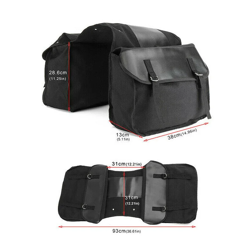 High Capacity Motorcycle Touring Saddle Bag Black Canvas Waterproof Panniers Motorbike Luggage 1PC