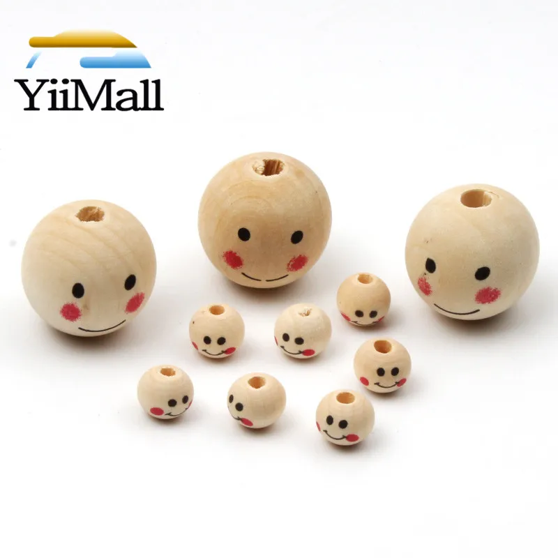 5-20pcs Natural Wooden Round Beads 12/20/25mm Smile Loose Balls Spacer Beads For Jewelry Making Bracelet DIY Necklace Accessorie