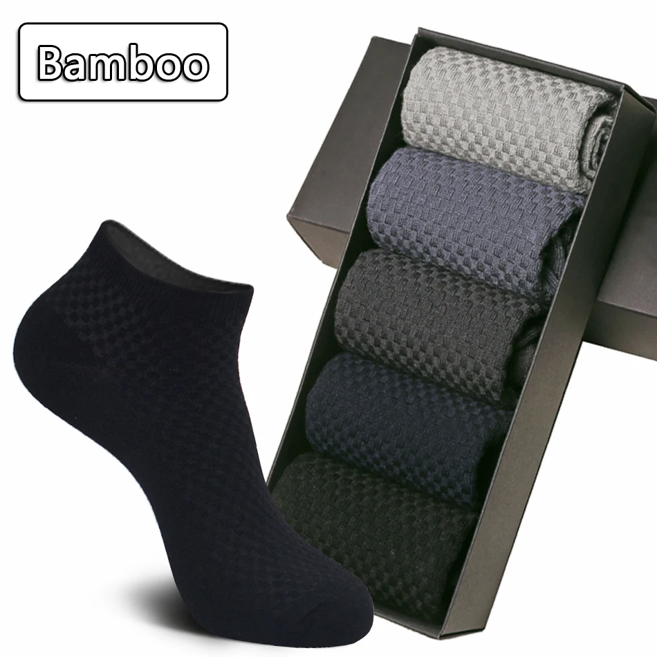 5 Pair-pack Bamboo Fiber Men's Ankle Socks Breathable Moisture-absorbent Deodorant Casual Socks Men Size 38-42