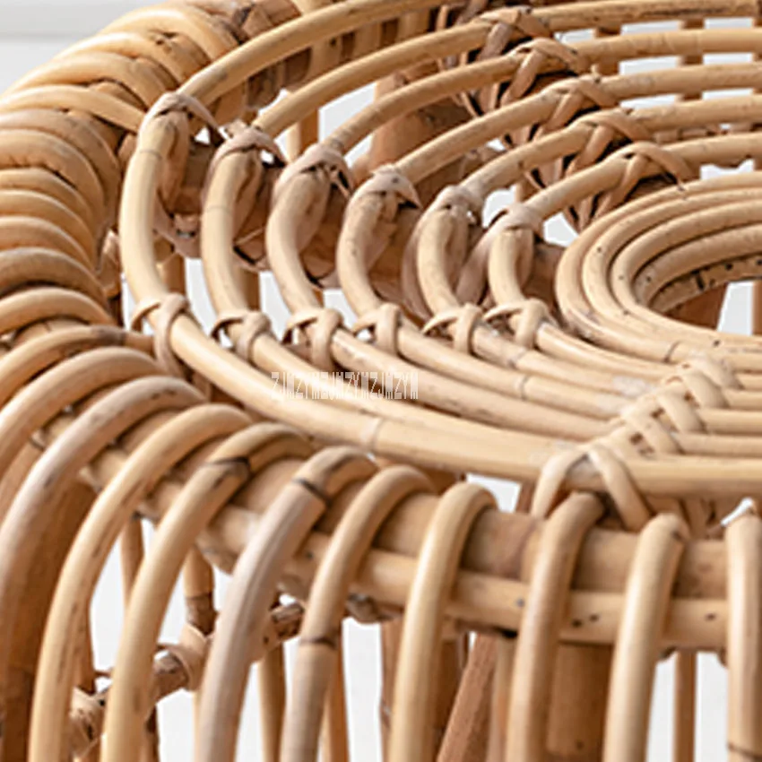 Round Rattan Coffee Table Hand-Woven Portable Living Room Real Rattan Tea Table Modern Minimalist Style Small Wicker Table